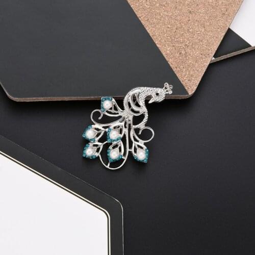 Peacock Brooch Blue Rhinestone Pearls Pins Badge Women Banquet Party Decoration Jewelry Charm Decorative R7RF
