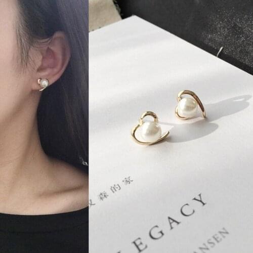 Trendy Elegant Girls crystal Pearl Earrings Korea Style Personality Heart Shape Ear Accessories Statement Jewelry Gift For Women