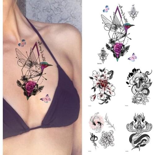 1Sheet Hummingbird Rose Flower Waterproof Temporary Tattoo,Women Fashion Tattoos Arm Sleeve Fake Tattoo For Girls Kids