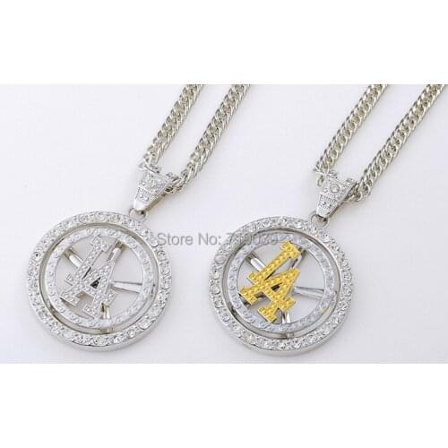 10pcs/lot Wholesale Fashion Hiphop JewelryCharm Can Rotate LA Pendant Necklace For Men And Women,original factory supply