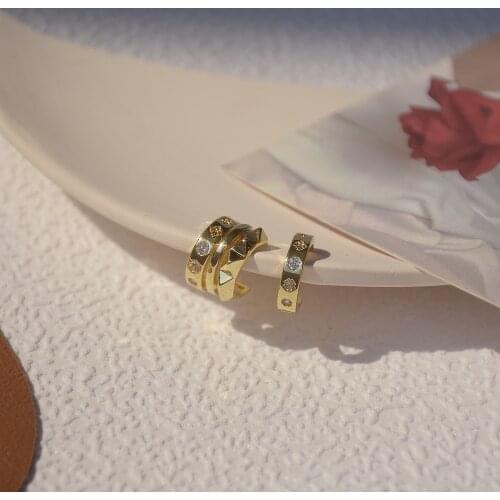 14k Real Gold Fashion Jewelry C-shaped with Crystal Exquisite Stud Earrings for Woman Holiday Party Elegant Earring