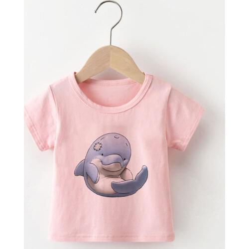 2020 Summer Kids T Shirt Dolphin Show Printed Girl Shirt Casual Short Sleeve Boys Clothes Girls Tshirt 2 3 4 5 6 7 8 9 Years Old