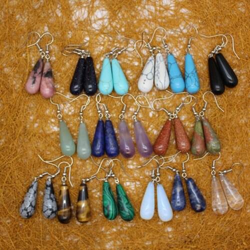 3Pair 17 Color sNatural Stone Beads Crystal Pendant Classic Tear Water Drop Dangler Dangle Earring Women Jewelry Decoration