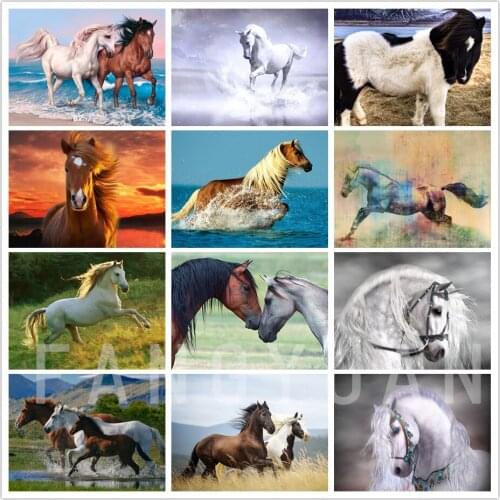 5D Diy Diamond Painting Kits Animal Full Round Square Diamond Embroidery Horse Cross Stitch Rhinestones Home Decoration Wall Art