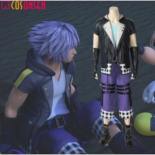 Anime Game Kingdom Hearts 3 Cosplay Riku Costume Adult Halloween Hoodie Jacket Leather Outfit Custom Made COSPLAYONSEN