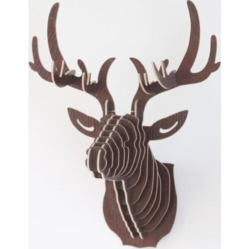 Free Shipping 3D Puzzle Wooden DIY Model Wall Hanging Animal Deer Head Wood Crafts Home Decoration