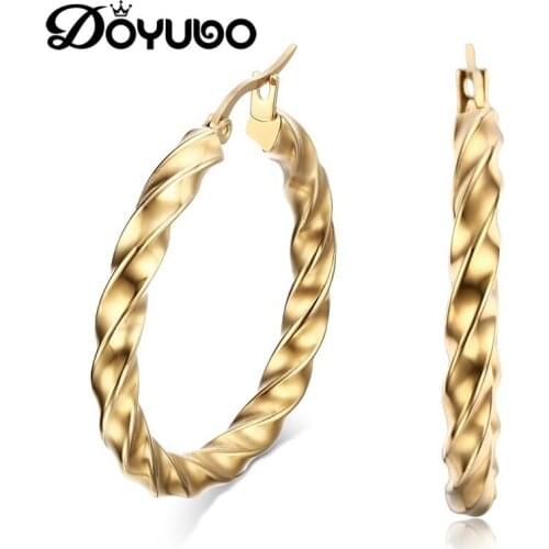 DOYUBO New Arrival Womens 316L Stainless Steel Big Earrings With Screw Pattern 36MM Lady Classical Large Earrings Jewelry DB004