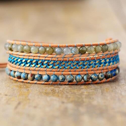 Ethnic Leather Wrap Bracelets W/ Jaspers Chain Statement Bracelet Women Teen girls Fashion Jewelry Gift Bijoux Dropshipping