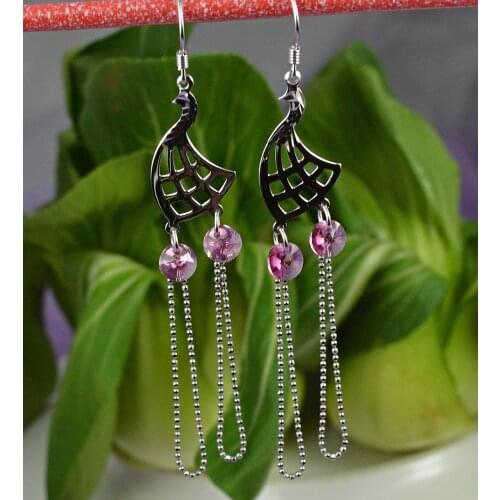 Guarantee Plain 925 Sterling Silver, Peacock Austria crystal Earrings, 3 g, EA31089-PINK