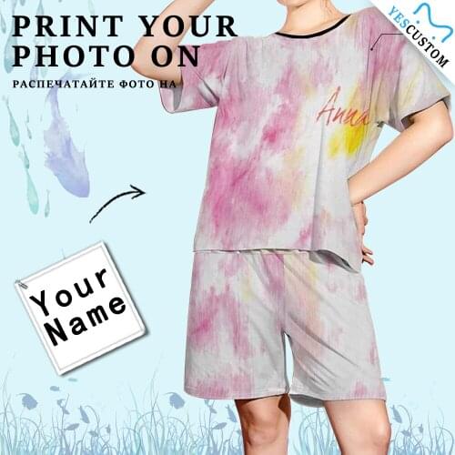Custom Name Family Clothes Home Look Tie Dye Design Women Personalized Unique Gift Female Indoor Girl Short Soft Pajama Set Suit
