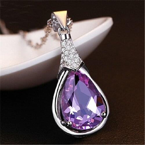 Delicate Necklace Gift Chain Purple Crystal Pendant Womens Great Jewellery