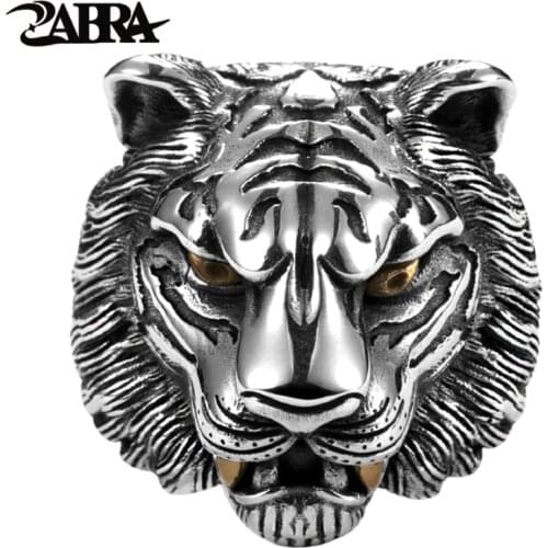 ZABRA 925 Sterling Silver Tiger Ring for Men Vintage Gothic Hip Hop Rock Rings Biker Jewelry Size 9-11