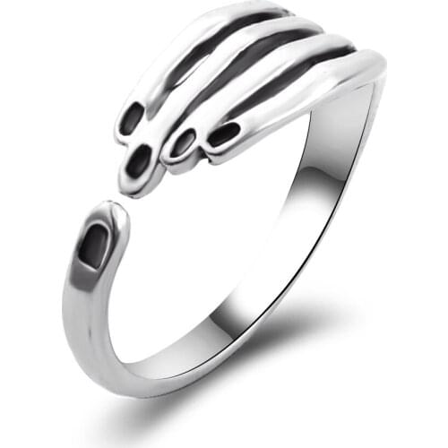 Antique Hand Finger Ring For Women Girl Jewelry Open Nail Rings Punk Retro Skull Skeleton Leaf Cross Flower Ring Bijoux