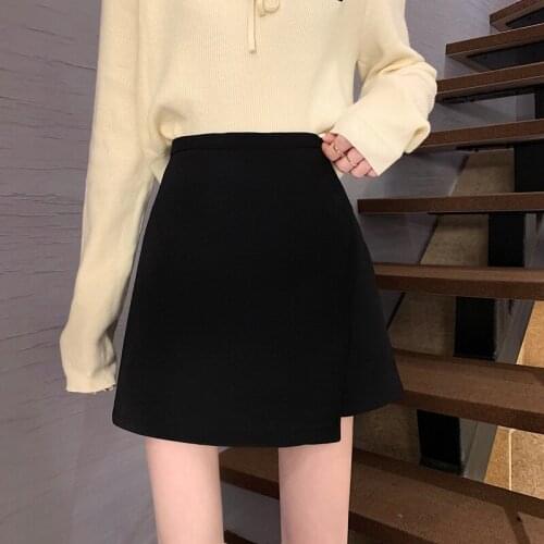 Mini Skirt 2021 Early Spring New Black High Waist Irregular Skirt A-line Thin Skirt Bag Hip Skirt