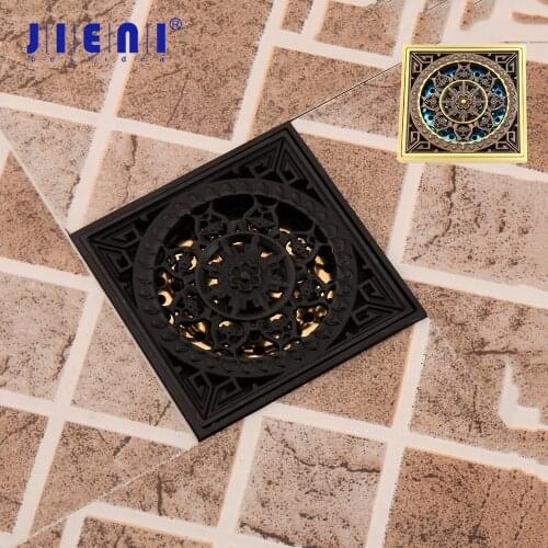 JIENI Matte Black Bathroom Floor Drain Antique Brass Bathtub Hair Trap Shower Basin Hole Plug Strainer Fur Filter Floor Drain