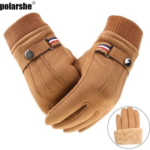 Mens Winte rперчатки Suede Warm Split Finger Gloves Outdoor Thickened Driving Buckle Ski Male Touch-Screen Windproof Mittens