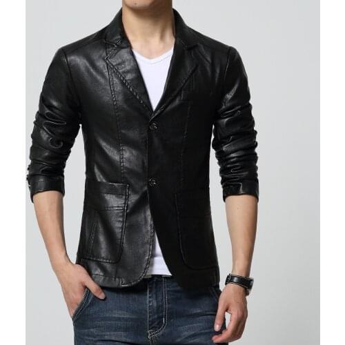 2021 new arrival blazer men PU faux leather Slim coat brand leather blazers men slim fit suit jacket Outwear Plus Size 6XL 7XL