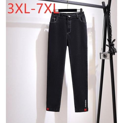 New 2020 Ladies Autumn Winter Plus Size Pencil Jeans For Women Large Slim Cotton Pocket Black Denim Trousers 3XL 4XL 5XL 6XL 7XL