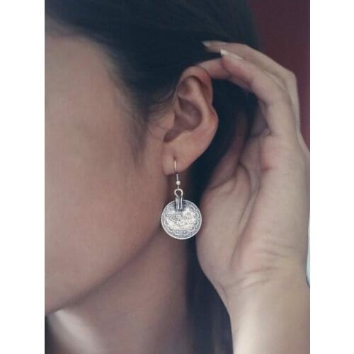 New Retro Coin Drop Earrings for Women All-match Alloy Creative Simple Earrings Bohemian Ethnic style Antique Jewelry Gift