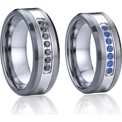 8mm marriage Alliances Tungsten carbide jewelry Wedding Band Couple Rings for men and women black blue stones