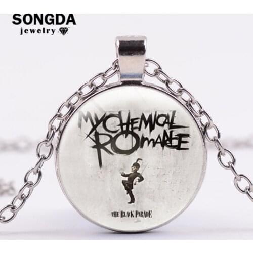 SONGDA Hot Hip Hop Punk My Chemical Romance Chain Necklace Handmade Glass Gem Photo Necklaces Pendants for Rock Band Music Lover
