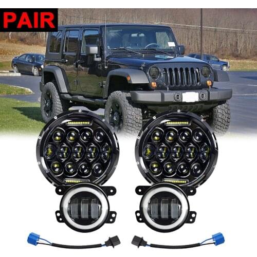 Pair For Jeep Wrangler JK 2007-2018 inch Round LED Headlight Fog Light Turn Signal Hi Lo