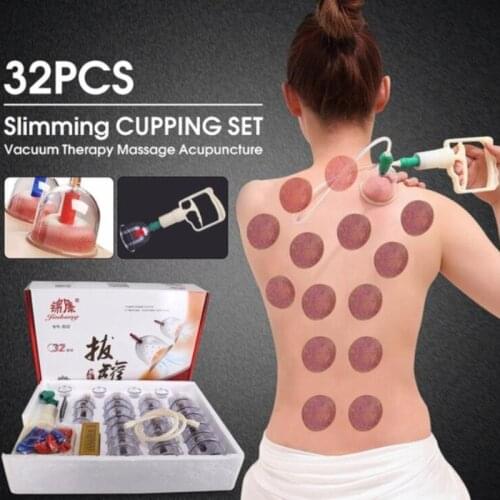 Professional 32 24Pcs Medical Chinese Vacuum Body Cupping Massager Therapy Cans Vacuum Cupping Slimming Body Relax Banks Tank