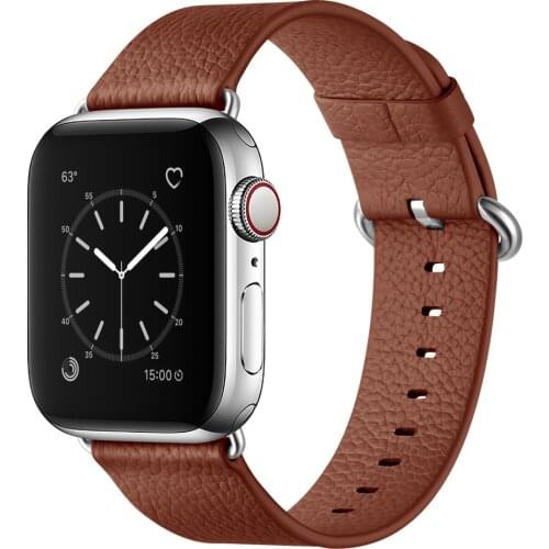 Genuine Leather Bands for Apple Watch Band 44mm 42mm 40mm 38mm Litchi pattern strap for iWatch series 5 4 3 2 1 wrist bracelet