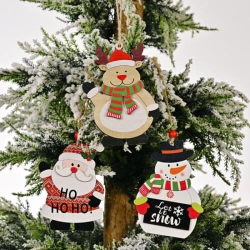 Christmas Small Wood Chips Santa Claus Elk Snowman Printed Wooden Pendant Christmas Ornaments Tree Decoration