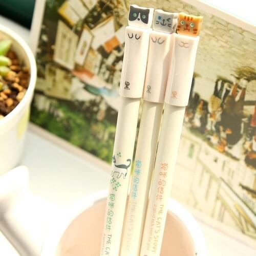 36pcs Cartoon Cat Pen ballpoint 0.38mm The Cats Letter Black Color Ink Pens writing tools Zakka Office School Supplies F533