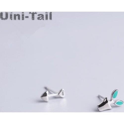 High quality Korean art asymmetry 925 sterling silver simple temperament creative seedlings potted shovel earrings hot style