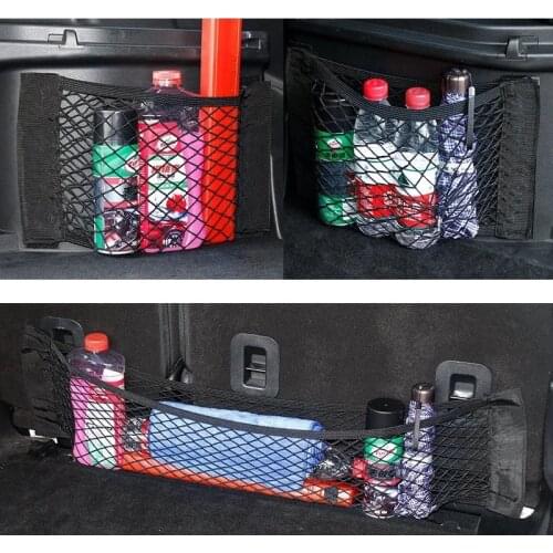 Car Back Rear Trunk Seat Elastic String Net Magic Sticker Mesh Car Storage Bag Pocket Auto Organizer Seat Back Bag