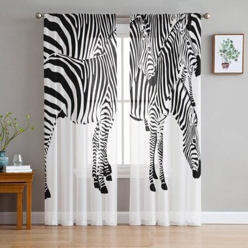 Youth Bedroom Sheer Curtains Zebra Africa Beast Simple Kitchen Study Curtains Living Room Holiday Decor Tulle Curtains