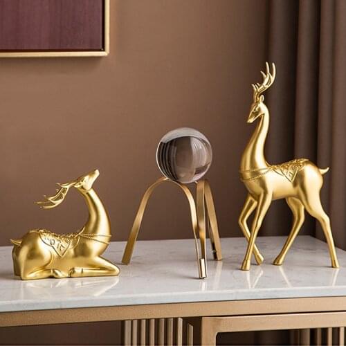 European Style Deer Sculpture Golden Resin Animal Model Modern Home Decoration Living Room Decor Office Desk Accessories Crafts