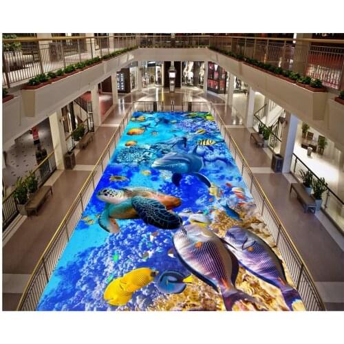 Modern sticker 3D floor Underwater world fish turtle bathroom 3D floor PVC floor sticker painting Murals