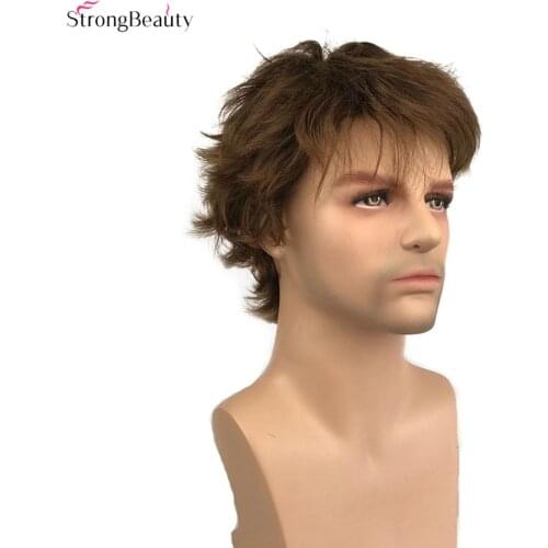 StrongBeauty Men Wigs Natura Light Brown Short Straight Synthetic Hair wig wig