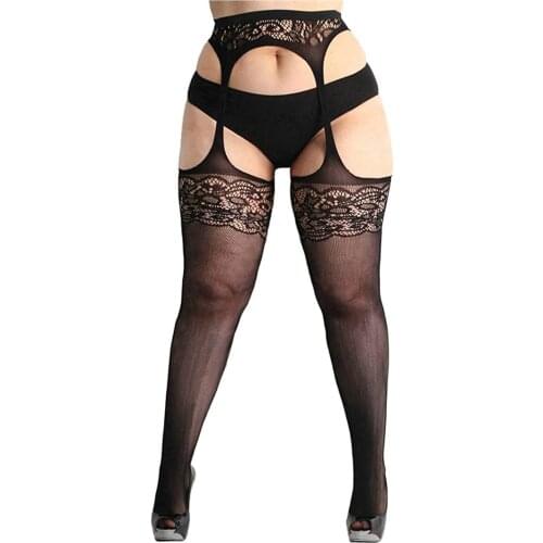 Female Tight High Stockings New Hollow Sexy Stockings Open Crotch Garter Pantyhose Women Fishnet Lace Erotic Lingerie Nightclub