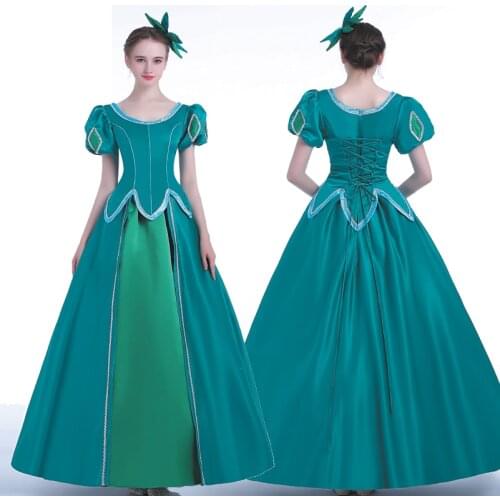 Cartoon Mermaid Princess Ariel Cosplay Costume Adult Women Green Party Dress Fancy Halloween Show Ball Gown