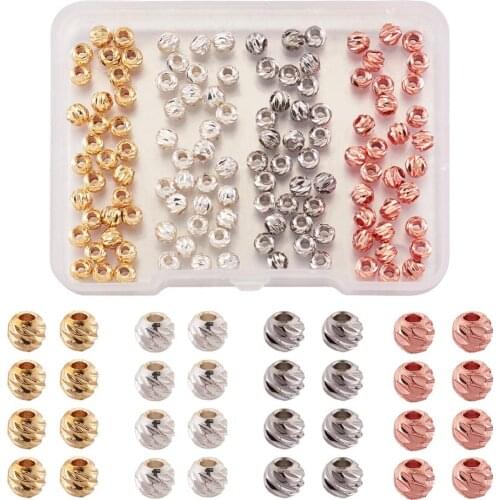 120pcs Metal Round Loose Spacer Beads Carved for Jewelry Making DIY Charm Bracelet 3.5x3mm 4color