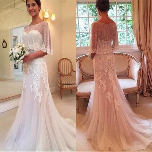 2021 Sweetheart Neckline Sweep Train Sheath Appliques Lace Wedding Dresses With Wraps Wedding Gown