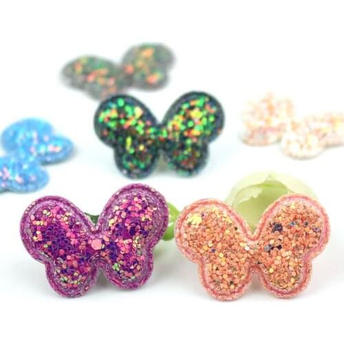 24Pcs 2.5*3.8cm Glitters Butterfly Shape Shiny Padded Appliques for Kids BB Clip headwear Decor Hairpin handmade accessories