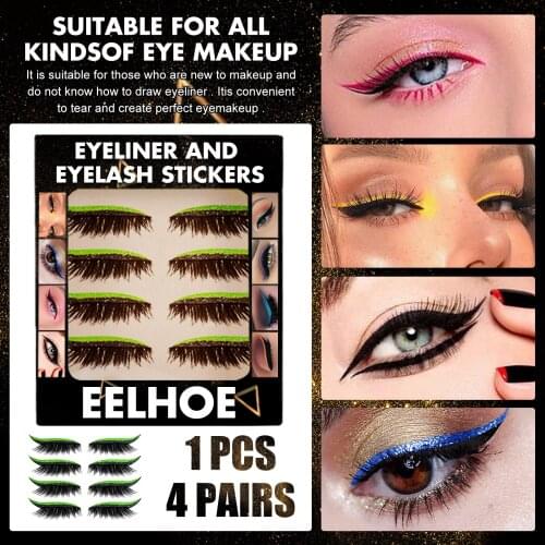 4 Pairs Eyeliner False Eyelashes Stickers Reusable Cat Eye Double Eyelid Sticker Eyeliner Stickers Party Cosplay Makeup Tools