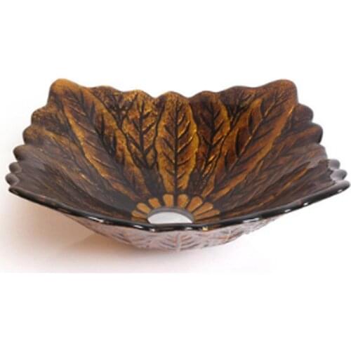 42cm x 40cm brown Glass Washbasin Counter Mounted Countertop Sink square shape