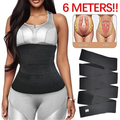 6 Meters Bandage Wrap Sweat Sauna Waist Trainer Belt Body Shaper Trimmer Snatch Me Up Fat Burner Workout Cincher Tighten Sheath
