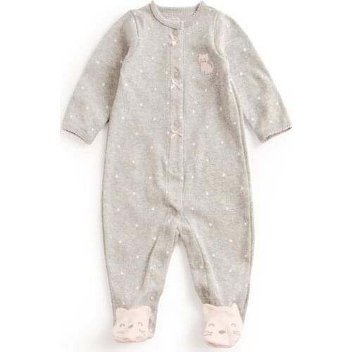 3-12 Months One-piece Baby Girl Dot and lace Rompers Newborn Baby Cartoon Foot Outfit Gray Blue Red Boys Rompers Baby Clothes
