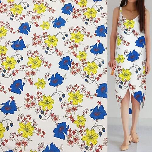 Floral on white background 100% pure silk crepe de chine silk fabric 16momme CDC,SCDC1123