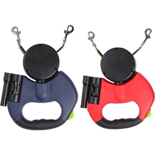 Double Head Dog Leash Automatic Retractable Puppy Traction Rope with LED Light