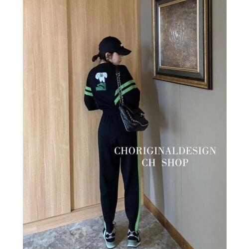 2020 autumn and winter new fashion knitting suit, womens temperament, Harajuku students leisure sports two-piece set
