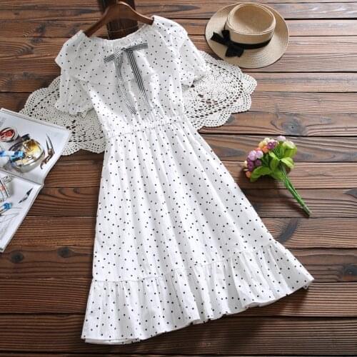 Summer fashion mori girl vestidos japan style short sleeve polka dot women cotton dress