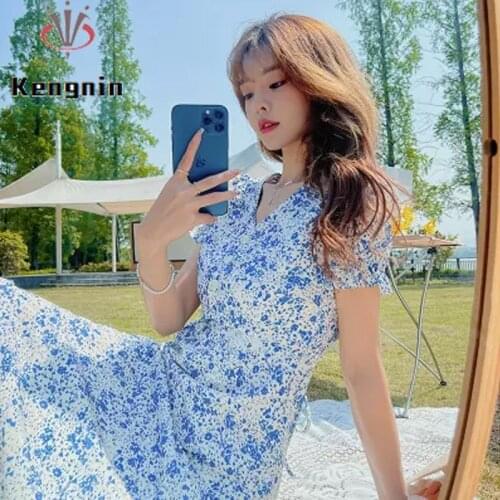 Summer Womens Dress 2021 New Sexy V Neck Loose Lady Party Dresses Print Floral Harajuku Female Robe Dress Oversized KE1397